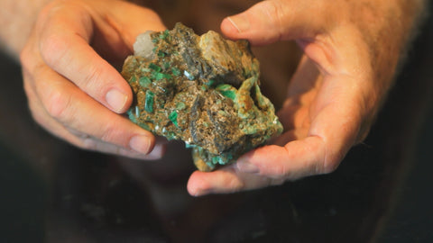 Emerald mineral specimen with quartz and black shale