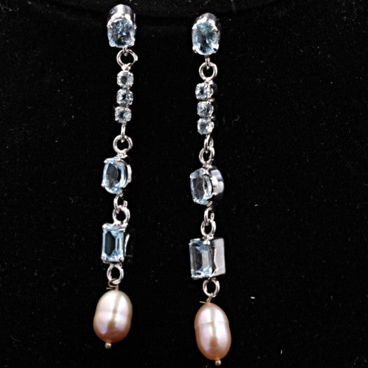 Blue Topaz & Pearl Earrings