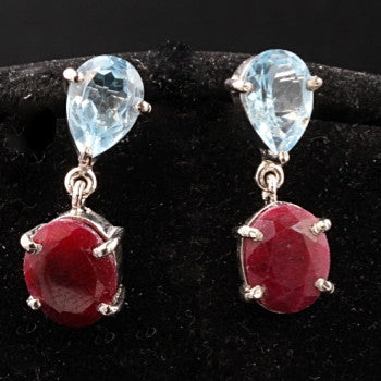 Blue Topaz & Ruby Earrings