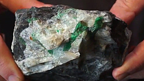 Green Emerald Crystals in Quartz on Black Shale from Pech Valley Afghanistan