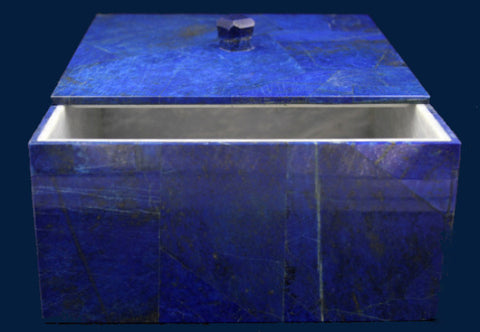 Large Square Lapis Lazuli Box in White Marble