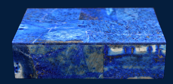 Rectangular Lapis Lazuli Box in White Marble