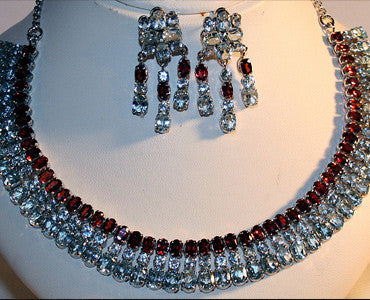 Garnet and Blue Topaz Necklace and Earring Set