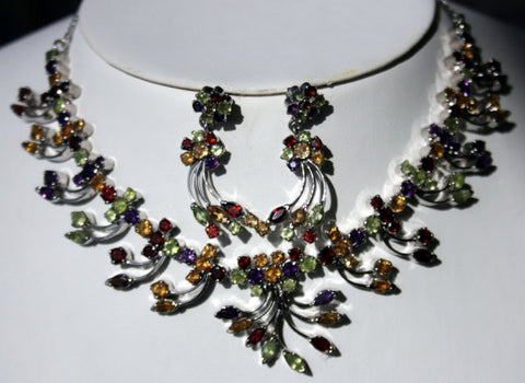 Multi-Gem Necklace and Earring Set